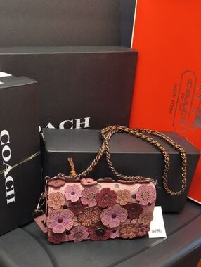 Coach ☆1941☆ DinkyTea Rose Appliqué Crossbody with Chain Strap No. 38197